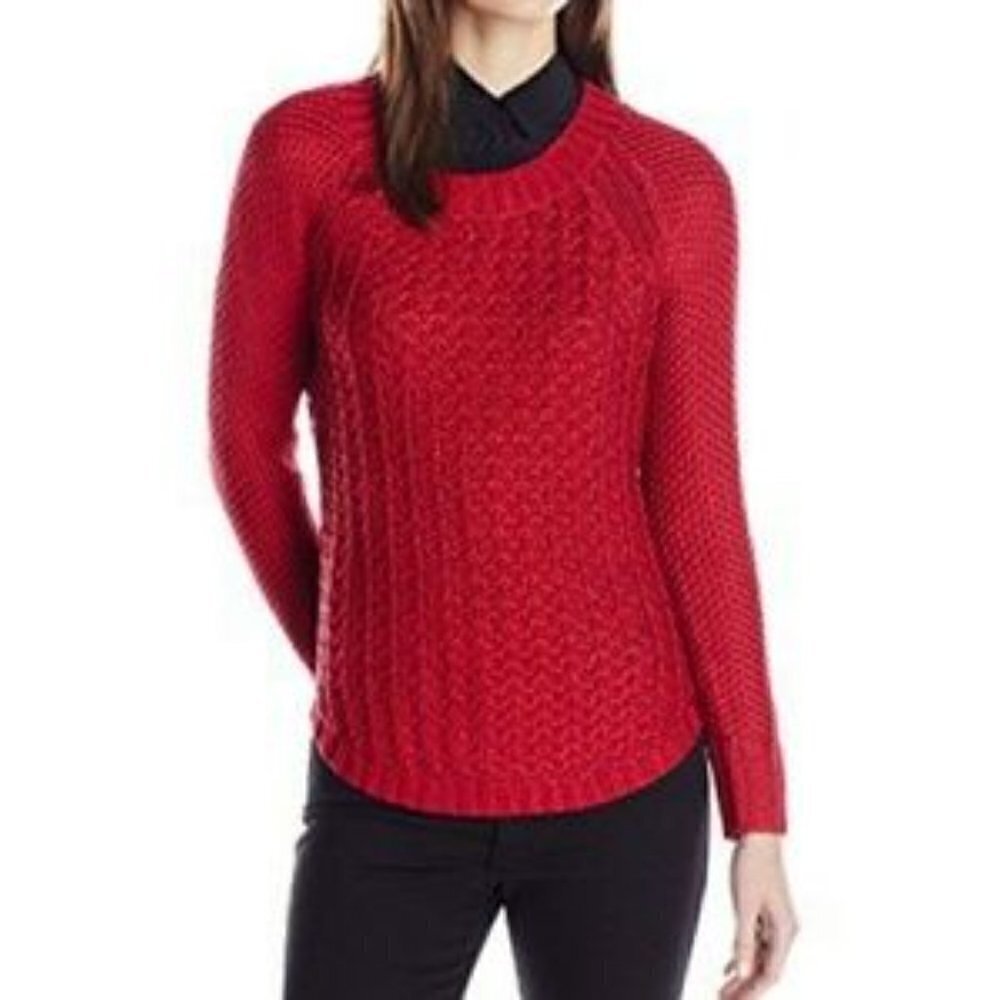 CALVIN KLEIN JEANS Cable Knit Sweater Women's size M Cherry Red Chunky NEW